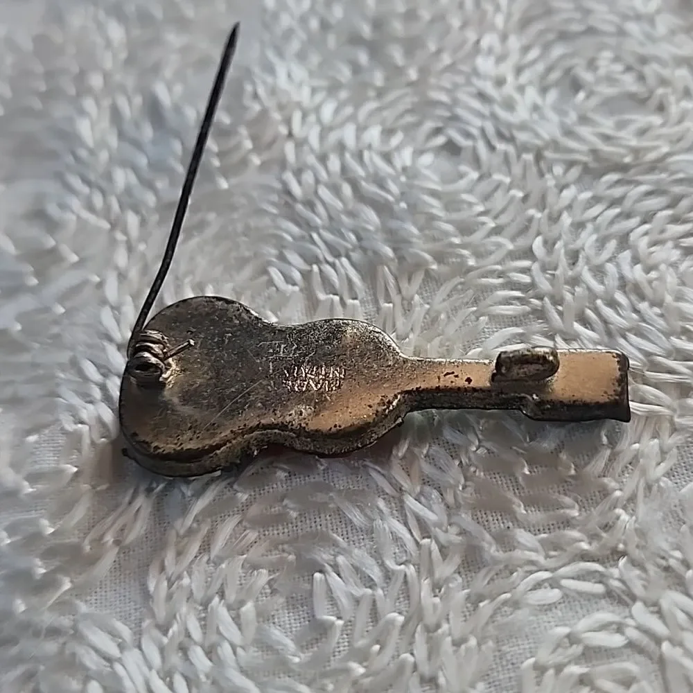 VINTAGE Micromosaic guitar brooch pin Italian Mid Century